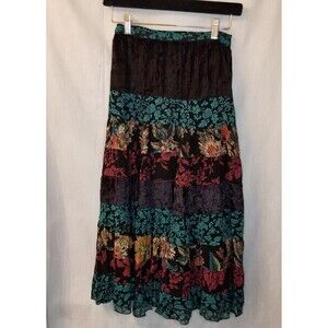 Vintage Broomstick Maxi Skirt Velvet Patchwork Hippie Witchy Floral Peasant PXS